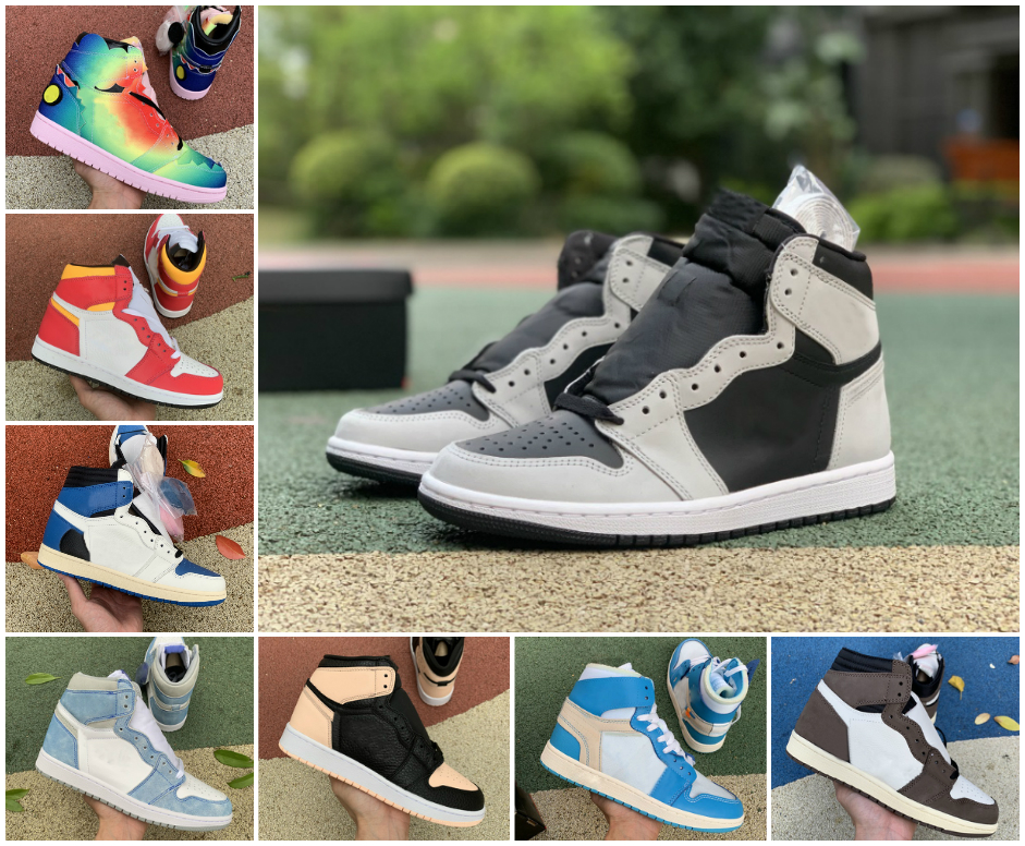 

With BOX 2021 Jumpman 1 1s Mens Basketball Shoes Obsidian UNC University Blue Hyper Royal Twist Silver Toe Dark Mocha Chicago Travis x Fragment Sneakers Trainers, A-j144