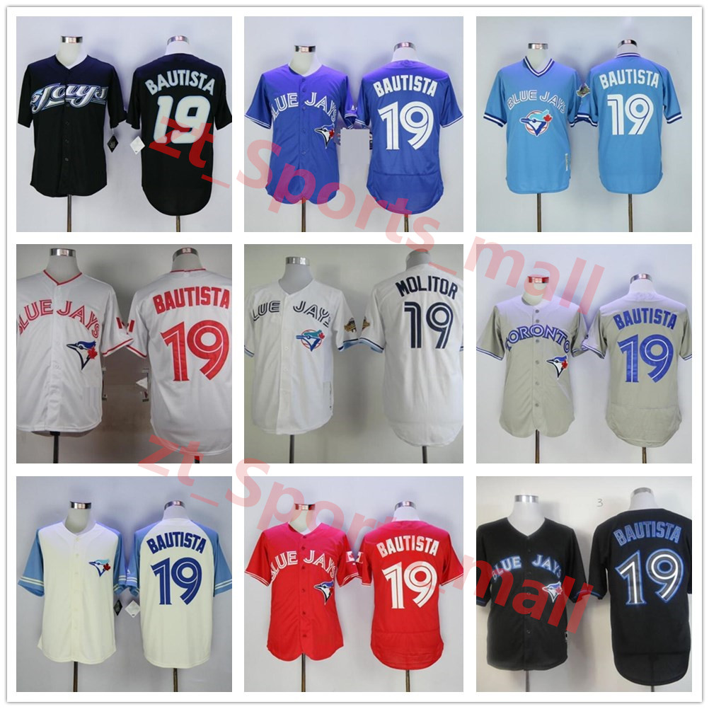 

Men Retire 1993 Vintage 19 Jose Bautista Baseball Jersey Pullover Flexbase Cool Base All Stitching Team Color Red White Blue Grey Black, As shown in illustration