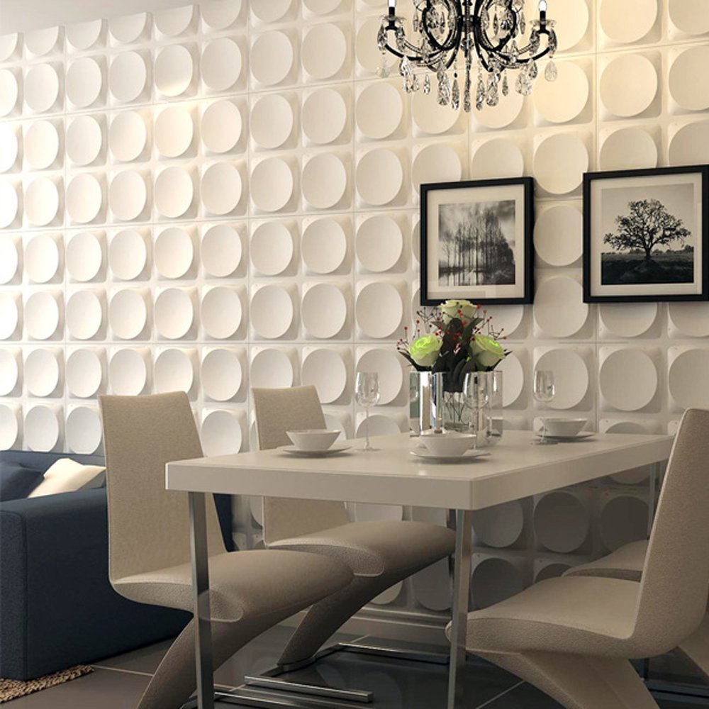 Art3d 50x50cm White Wall Panels Modern 3D Wallpaper Decor, Moon Surface Design Soundproof for Living Room Bedroom (Pack of 12 Tiles)-image-727886395