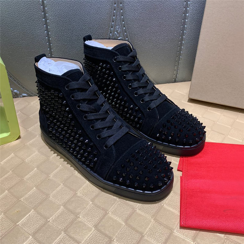 

2021 Men Women Casual Shoes Red Bottom Stylist Shoe Studded Spikes Insider Fashion Sneakers Black White Leather High Boots size 34-48, 22