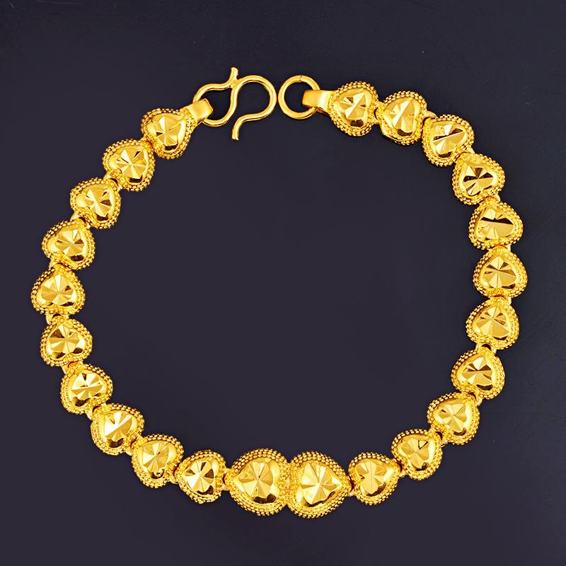 

Charm Bracelets Frosted Peach Heart Bracelet Pure Copper Imitation Gold Heart-shaped That Will Vietnam Sand Plated 24k Ladies