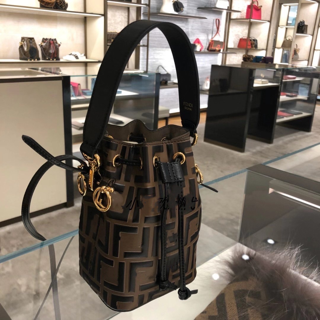 

Classic Flower Ff bag Drawstring Bucket Mini Handbag Single Shoulder Diagonal Women's Sell Fashion, Brown
