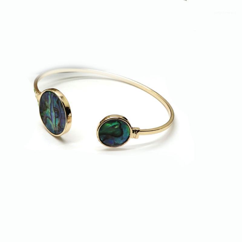 

Two Round Head Abalone Bangle Small Triangle Open Cuff