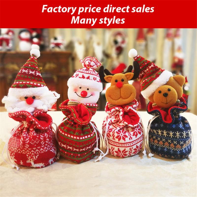 

Christmas Decorations 1PC Apple Storage Bag Cartoon Xmas Gift Creative Handbag Santa Snowman Printed Linen Candy Deraction For Home