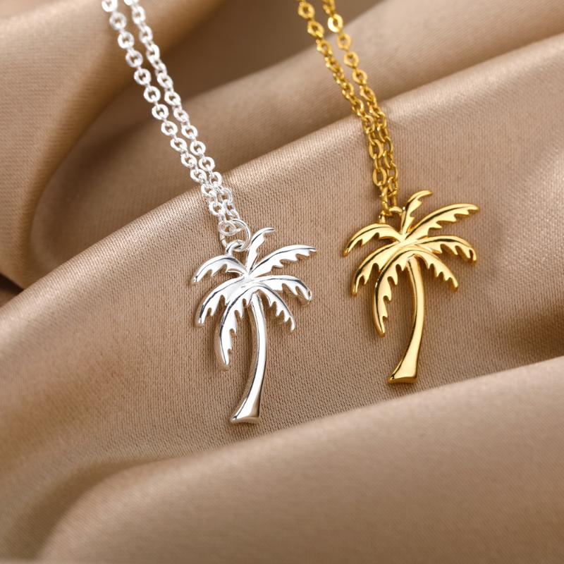 

Pendant Necklaces Gold Palm Tree Necklace For Women Men Goth Aesthetic Coconut Choker Chain Stainless Steel Jewelry Gifts