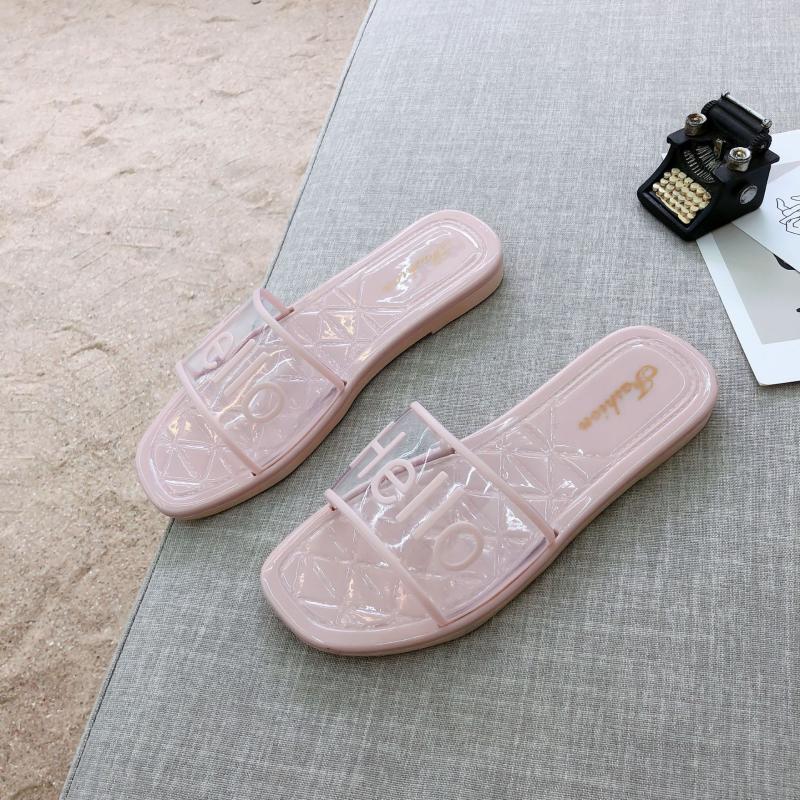 

Slippers Transparent Jelly Candy Color Female Beach Women Sexy Flat Sandals Soles Roman Style Women's Buckle, Pink
