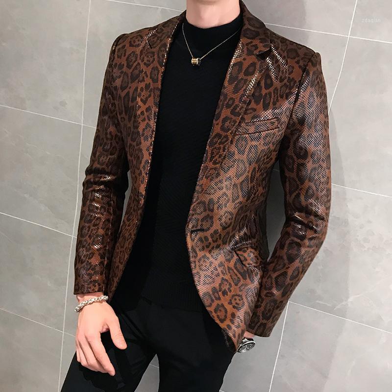 

Men's Suits & Blazers Leopard Print Autumn Mens Blazer Skin Suit Jacket Leather Stage Costumes For Singers Loose Coat Blaser Homens Terno Ma, Black