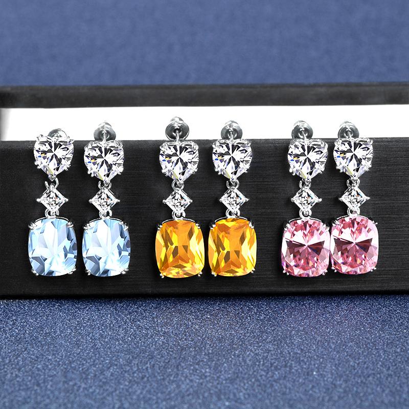 

Dangle & Chandelier Bague Ringen Trendy Drop Earrings For Women Silver 925 Jewelry Geometry Gemstones Pink Yellow White Zircon Female Ear-dr