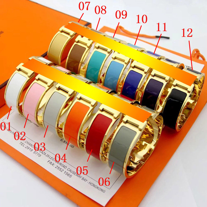 

High Quatity Copper Enamel Bangle Designer 18mm Wide Sterling Silver Women And Mens Rose Gold Luxury Jewelry Charm Bracelet Original Box 12 Colour