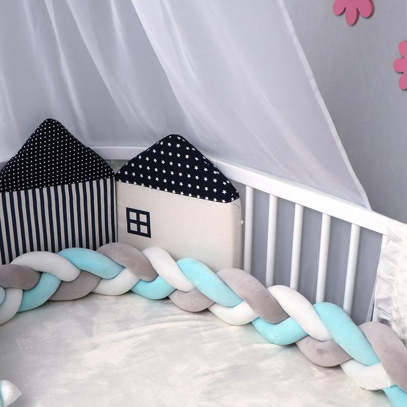 

Bedding Sets 2M Baby Bed Bumper Braid Knot Long Handmade Knotted Weaving Plush Crib Protector Infant Pillow Room Decor