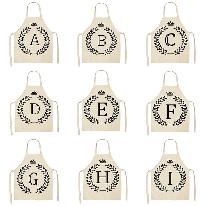 

Simple Crown Letter Printed Kitchen Apron For Women Man Cotton Linen Aprons Cooking Baking Home Cleaning Tools 68*55cm