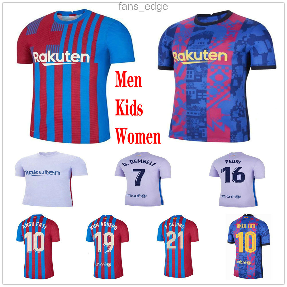 

2021 2022 #10 ANSU FATI Barcelona Soccer Jerseys MEMPHIS BARCA KUN COUTINHO AGUERO F.DE JONG DEST PEDRI O. DEMBELE PIQUE Custom 20 21 Man Women Kids Kit Football Shirt, Women size only s-xl