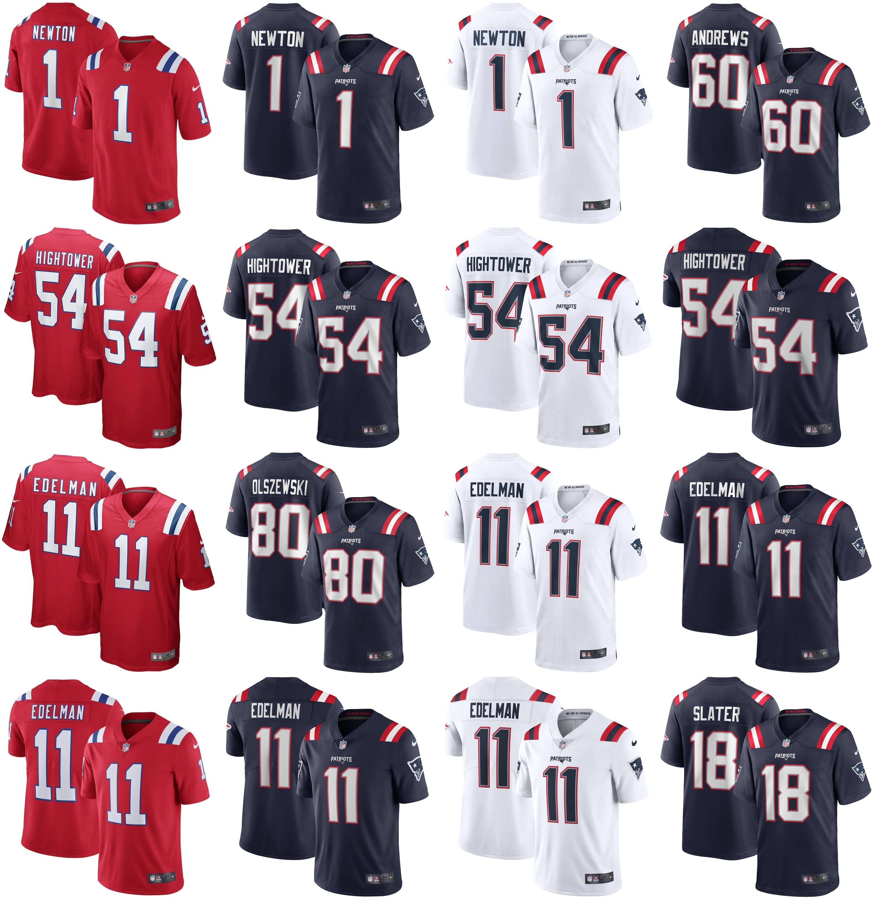 

2021 American Football Jerseys New England Patriots Jersey Julian 11 Edelman Cam 1 Newton David 60 Andrews Dont'a 54 Hightower Gunner 8, Black;red