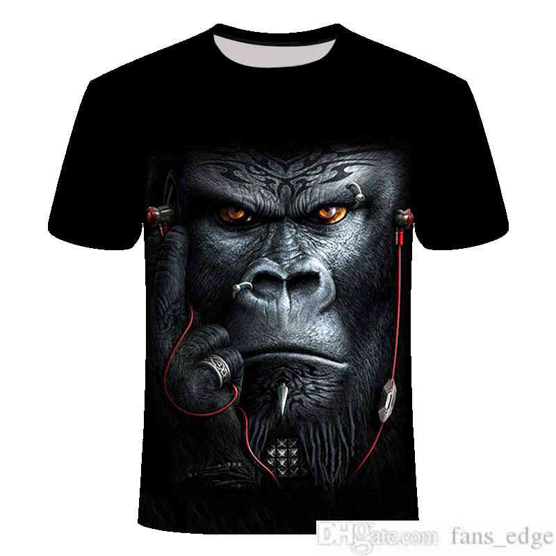 

2020 Mens Man T-Shirts 3D Printed Animal Monkey Tshirt Short Sleeve Funny Design Casual Tops Tees Male Halloween T Shirt 5XLsoccer jersey, Black;yellow