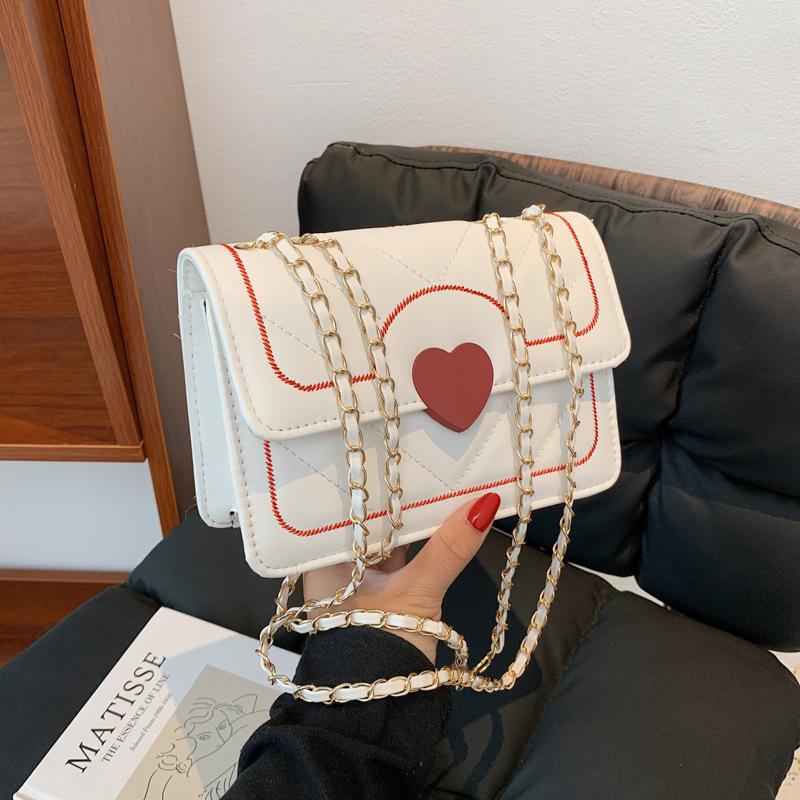 

Shoulder Bags Trend Fashion Classic Simple Temperament Wild Chain Love Messenger Bag Ladies One-shoulder Small Square Mobile Wallet, Black