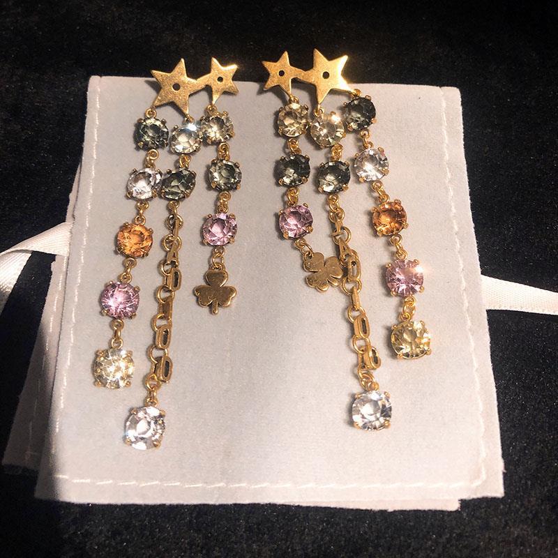 

Luxury stud 925 silver needle Star color crystal Tassel temperament fashion net red Earrings female, Golden;silver