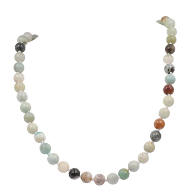 

Chokers Fashion Women Bohemian Style Necklace Jewelry Knotted Amazonite Natural Gem Stone Necklaces Long Chain Round Beads Choker A727