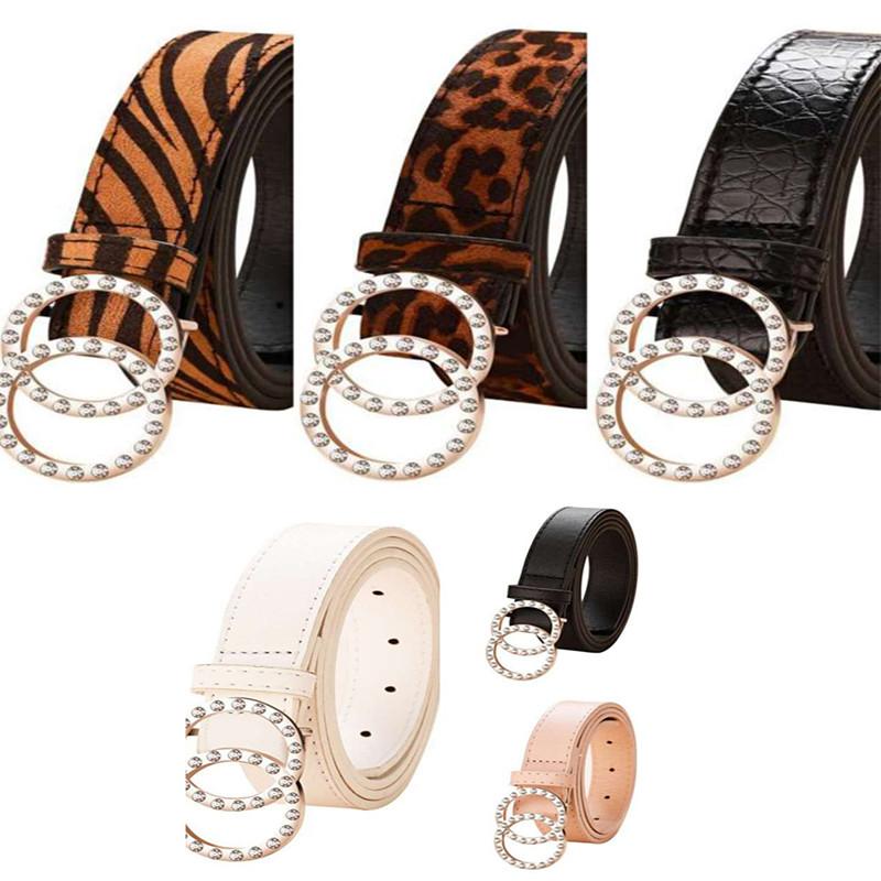 

Belts Double Ring Women Vintage Jeans Suit Black Leather Belt Personality Simple Rhinestone Lady Girls Decoration, Black;brown