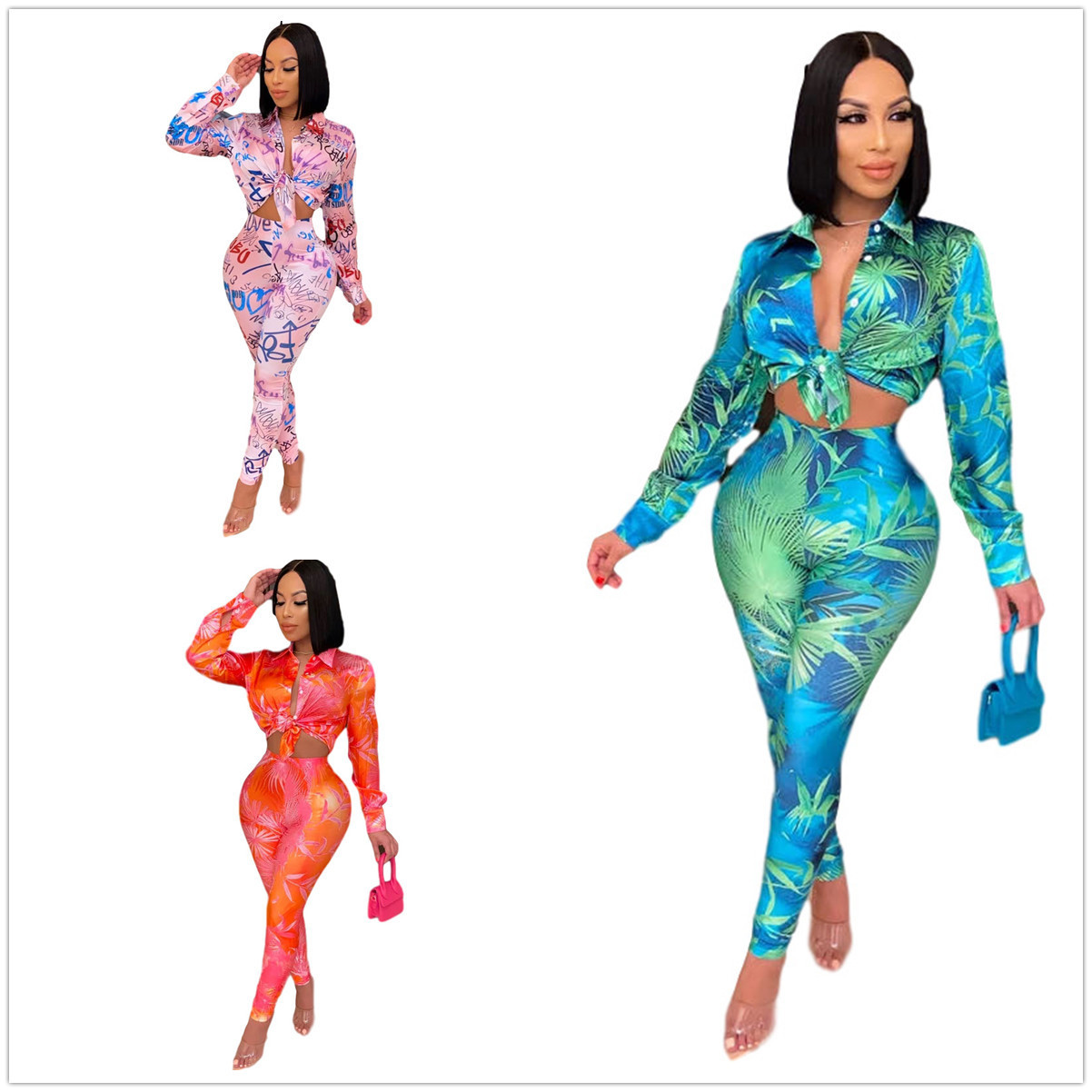 

Women Desingner Clothes 2021 New Tracksuits Spring Pattern Letters Printed Tie Dye Suit Shirt Two Piece Set Ladies Fashion Outfits, Mix colours or leave a message