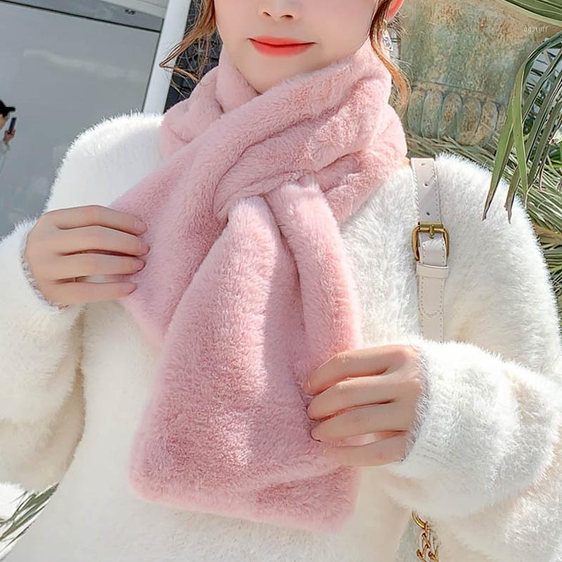

Scarves Women Winter Thicken Plush Faux Fur Scarf Solid Color Collar Shawl Neck Warmer Shrugs Knitted Neckerchief Long Wraps, Blue;gray