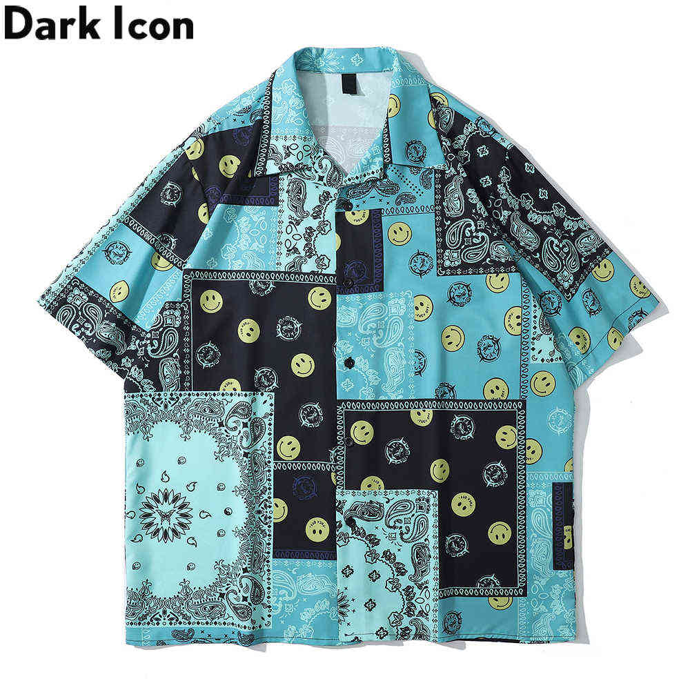 

Bandana Polo Shirt Men Blue Cashew Flower Street Fashion Men's Hawaiian Shirt Male Top 210603