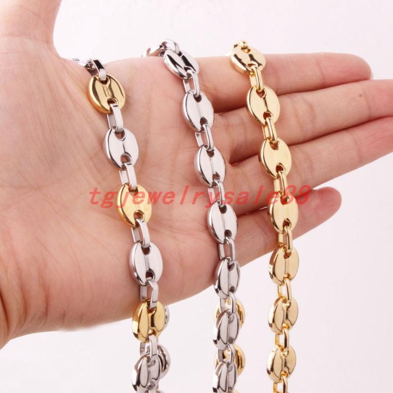 

7/9/11mm Fashion Stainless Steel Coffee Beans Link Chian Necklace Or Bracelet Men's Silver Color Gold Custom Jewelry 7-40" Chains