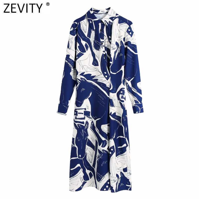 

2021zevity women vintage contrast color graffiti print shirt dress office lady long sleeve kimono vestido chic casual dresses ds4478, Black;gray