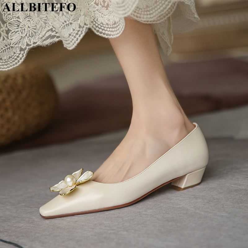 

ALLBITEFO flower design natural genuine leather high heels fashion club party wedding shoes high heel shoes women heels shoes 210611, As picture