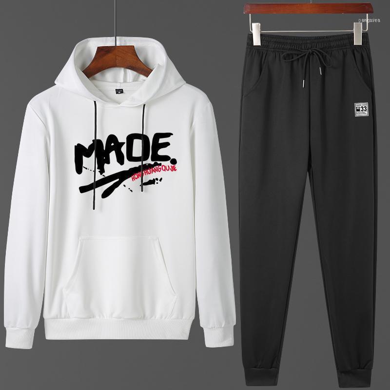 

Men's Tracksuits Hooded Tracksuit Men Sets 2021 Spring Sportswear Sweatshirts+Pants Suit Jogger Sweatsuits Male Outdoors Print Cl, Gray