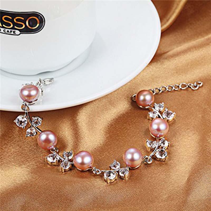 

Genuine Natural Freshwater Pearl Bracelets Bangles For Women With Diamonded Bracelet Chain Jewelry Wedding Link,, Black