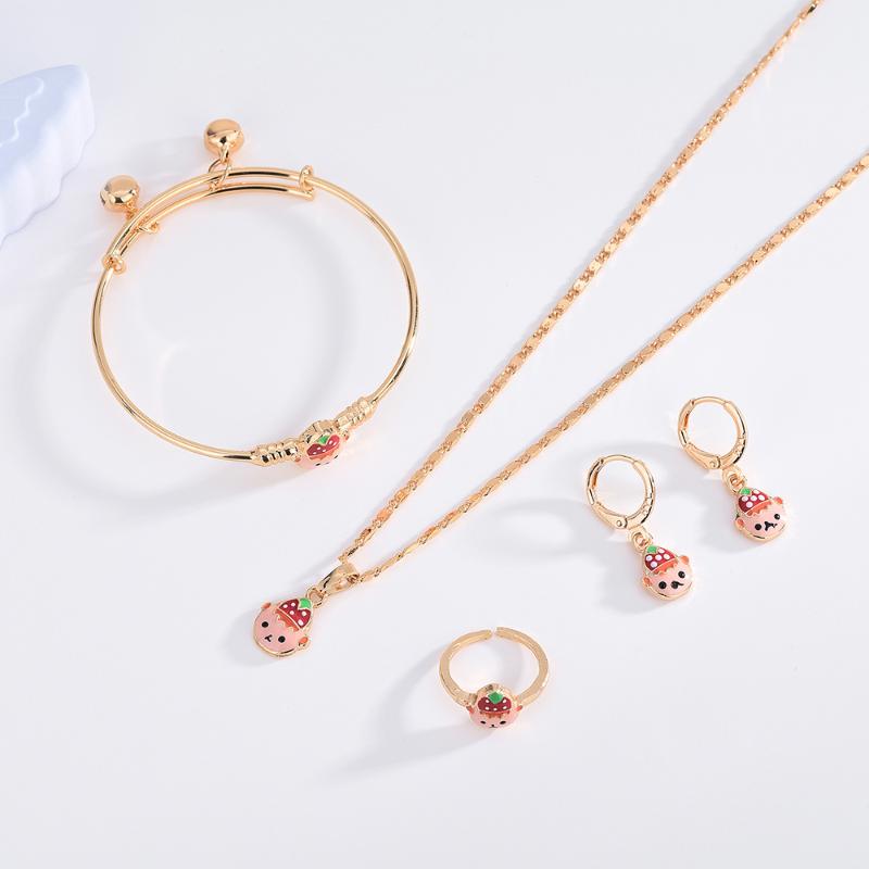 

Earrings & Necklace 4 In 1 Earring And Bracelet Ring Set Lesser Panda Jewelry Xmas Red Gift, Silver