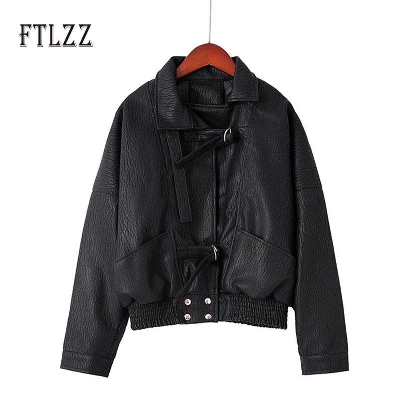 

Faux Leather Coat Women Spring Autumn Fashion Korean Loose Leahter Jacket Ladies Black Punk Motorcycle Jackets 210525