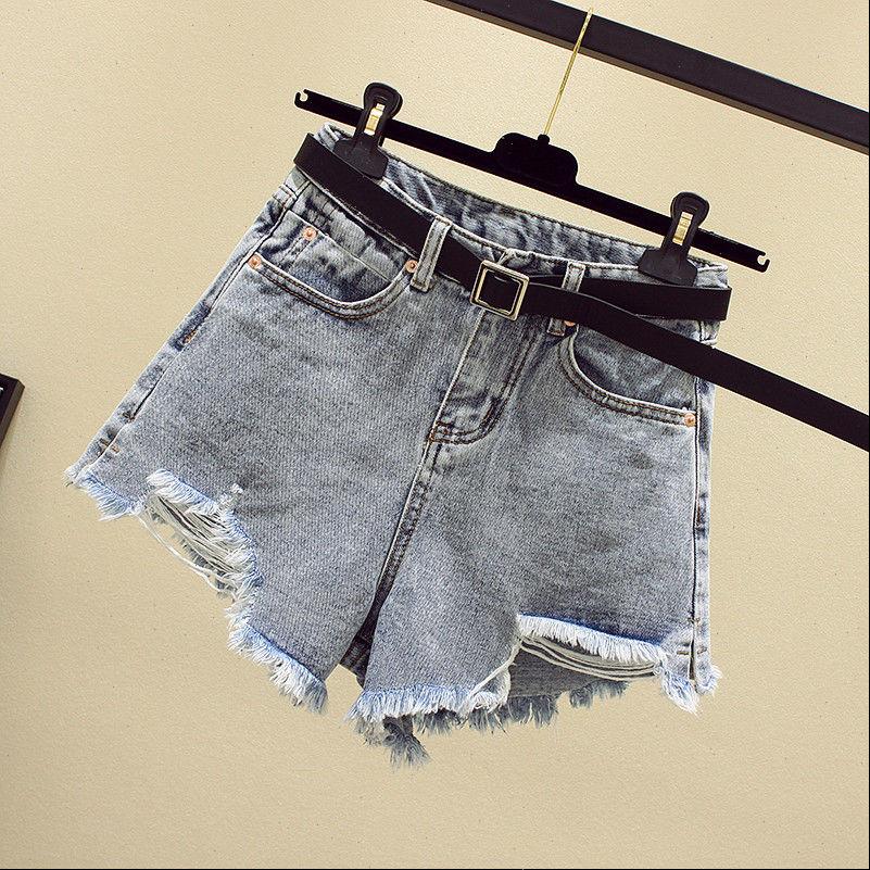 

women summer womens short shorts style ripped hole denim high waist casual fashion irregular wide leg jean plus size, White;black