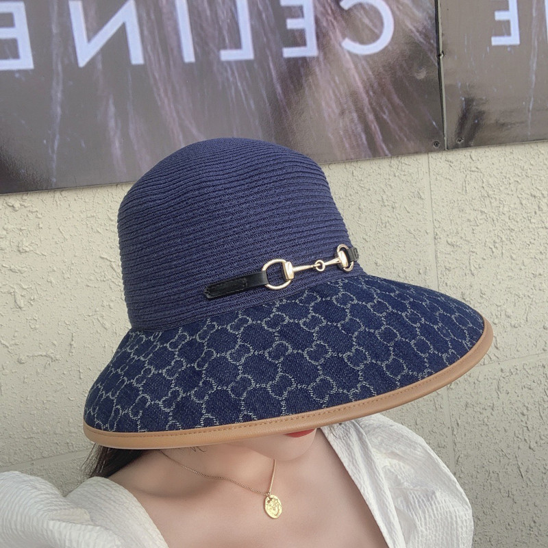 

Designer Blue Bucket Caps Letter Printed Summer Visor Women Casual Sports Casquette Top Quality Headband Sunshade Hats