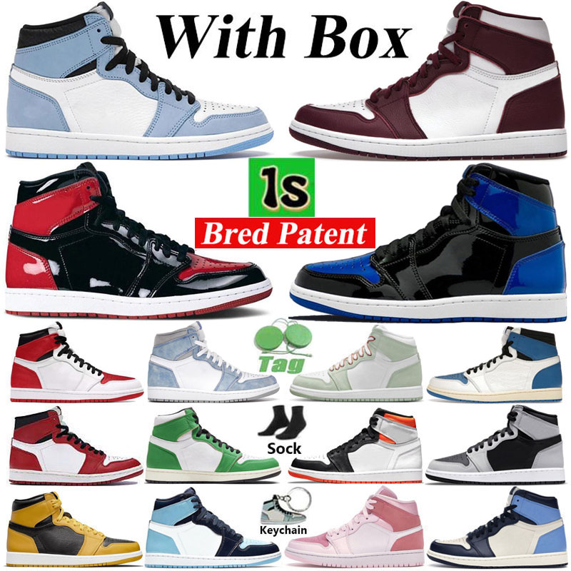 

With Box Mens Basketball Shoes Jumpman 1 High OG 1s University Blue Bred Patent Bordeaux Hyper Royal Obsidian UNC Heritage Pollen Seafoam Men Women Sneakers Trainers, Bubble wrap packaging