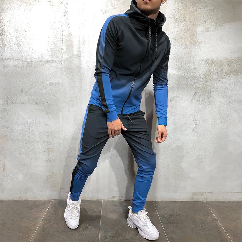 

hooded 2 piece zipper hoodies men tracksuit joggers sweatpants gym casual 3d prints gradient color tracksuits, Gray