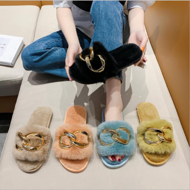 

Lastest luxurious Mink fur women Slippers Soft Flat open-toe Slip-on Mules with, Blue