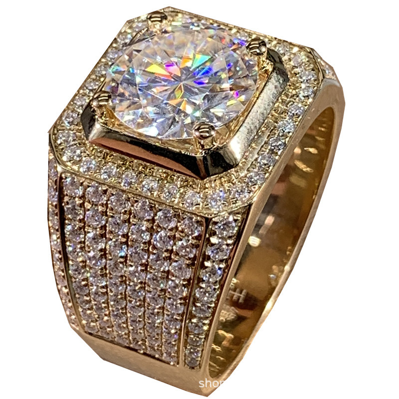 

Luxury Designer Men's s925 Sterling Silver Luxurious Inlay Ring 18K Gold D-COLOR Moissanite Rings Wide Free Delivery