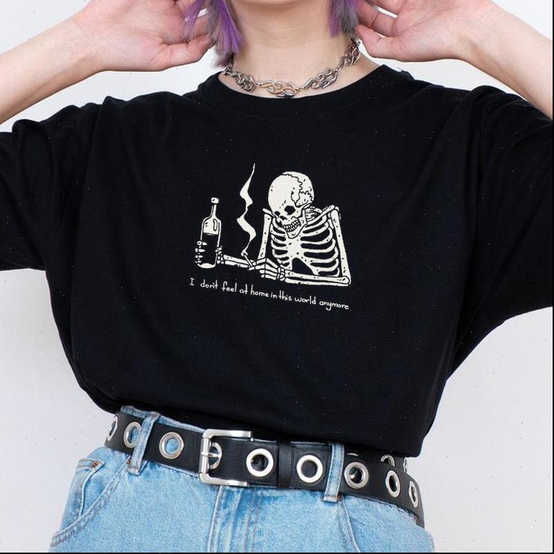 

Summer Harajuku Women Tops Punk Goth skull cartoon Letter print casual Top Ulzzang Hip Hop Gothic Chic Fun Streetwear vintage, White