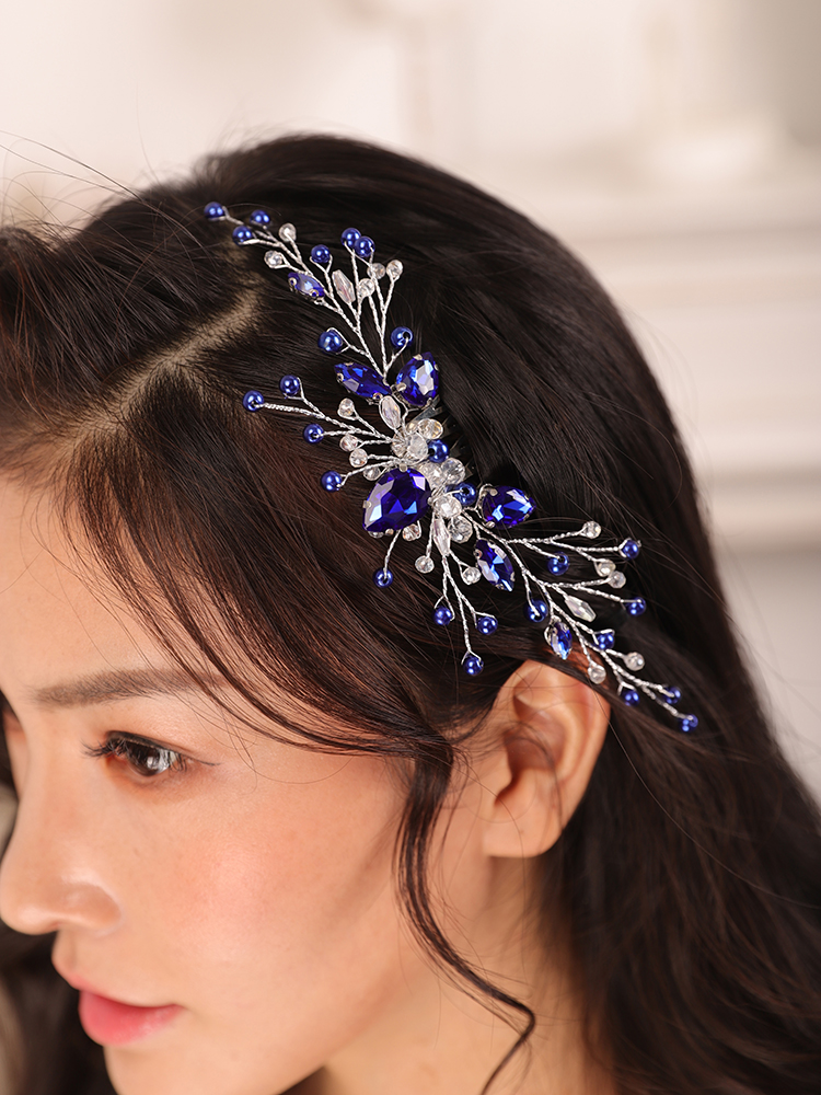 

Bridal Accessories Hair comb Blue Rhinestone Crystal Hair Jewelry Ornament Wearing Headband Women wedding accessories hair bride, Silver