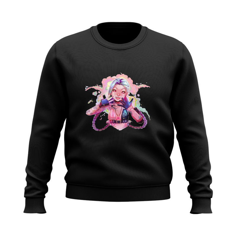 

Sweater Jinx 3D printing lol happy girl pattern casual party style top round neck high quality autumn and winter hoodless sweater, Black