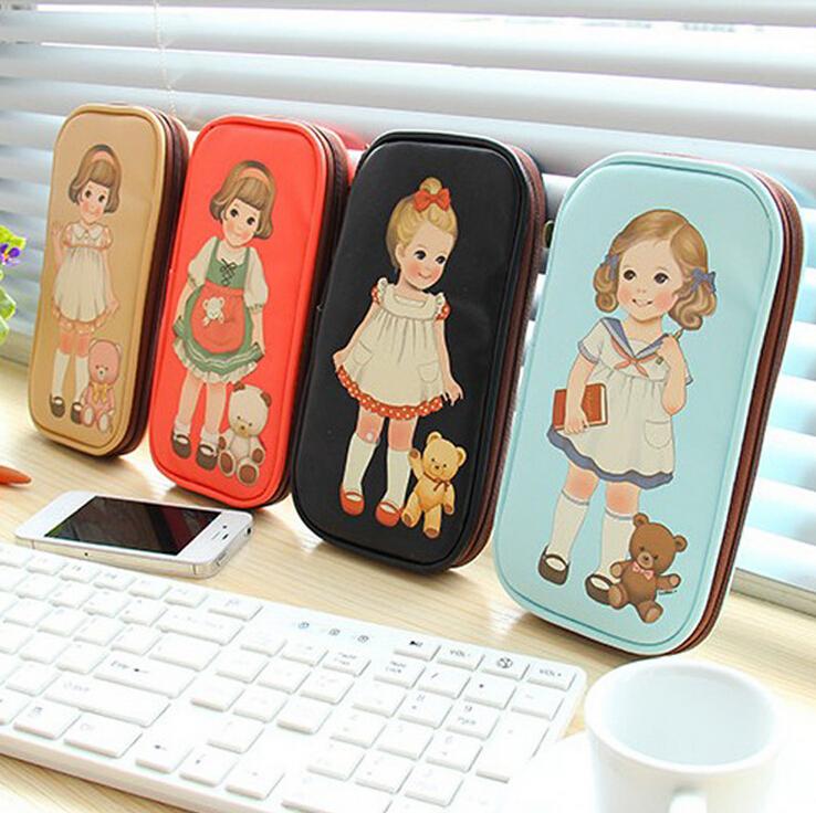 

Kawaii Doll Cartoon Pencil Case Multifunction Bag Leather Pen Cosmetic Bags