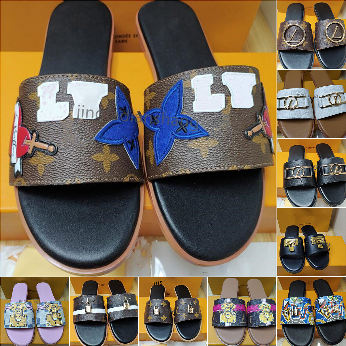 

Luxury flat sandals DESIGN EMBROIDERED tricolor slippers shoal leisure indoor complete set of accessories 35-42, 31