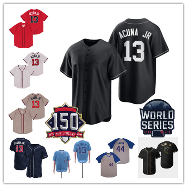 

2021 World Series WS ATL Ronald Acuna Jr Jersey Eddie Rosario Austin Riley Hank Aaron David Justice Guillermo Heredia John Smoltz Tyler Matzek Charlie Morton Vogt 4XL, Men coolbase red