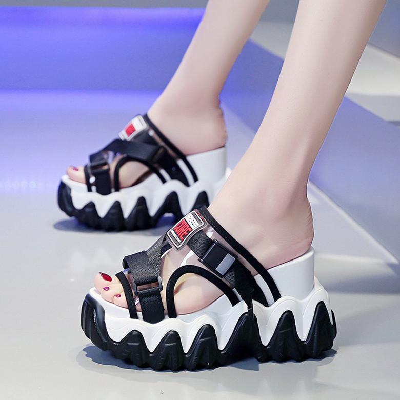 

Loafers Transparent Slippers Women Luxury Shoes Platform Heeled Mules Slides On A Wedge Pantofle Increased Internal Designer Hig, Black