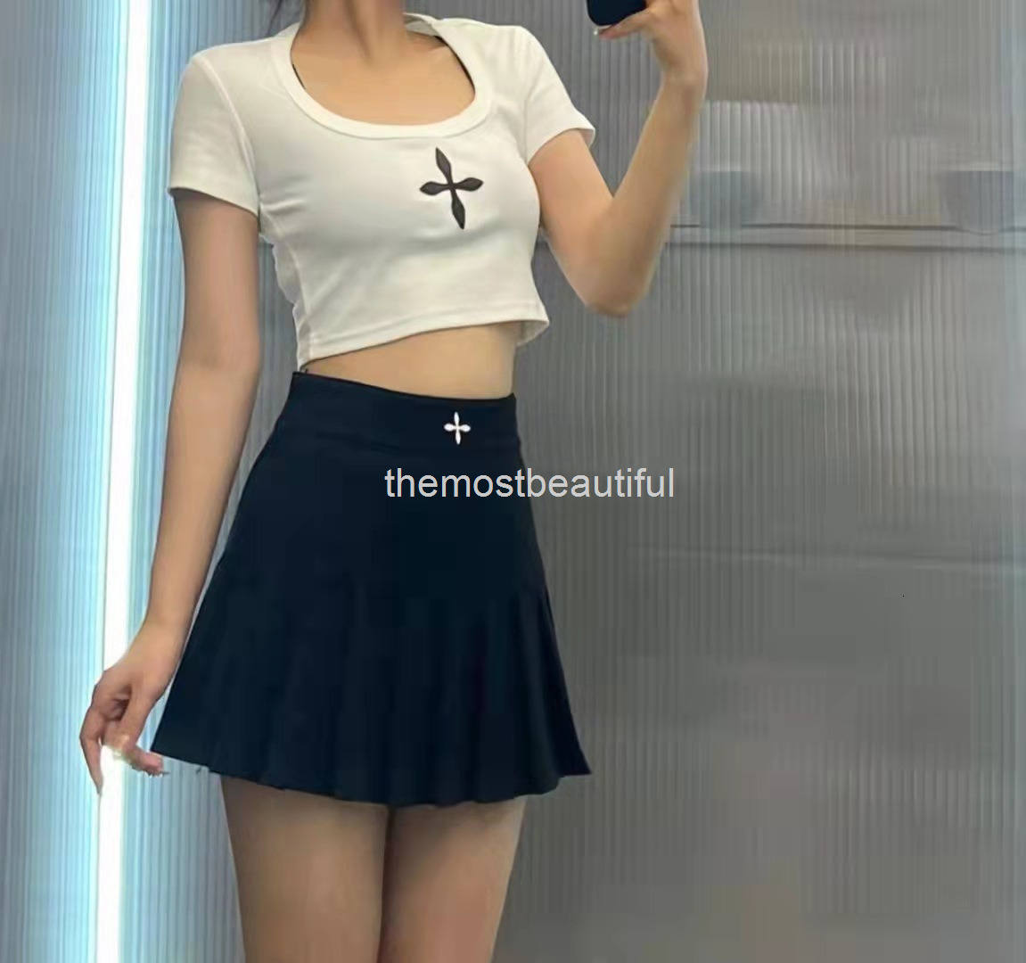 

Women's T-Shirt 22ss spring and summer cross skin pasted square neck T-shirt women's short sleeve slim navel exposed Spice Girl bottomed top dancer, Black