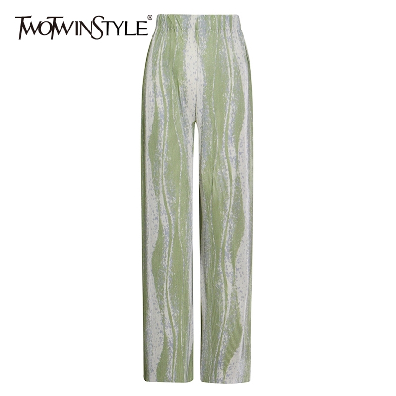 

Hit Color Wide Leg Pants For Women High Waist Straight Casual Full Length Trousers Female Spring Fashion Style 210521, Green