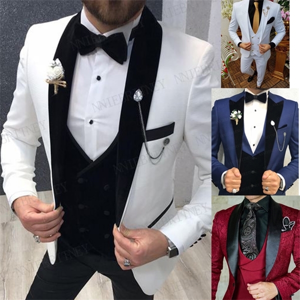 

Fashion White Men's Wedding Suit 3 pieces Slim Fit Groom Dinner Prom Tuxedo Tailored Blazers For Men Best Man Jacket Vest Pants X0608, Jacket pants