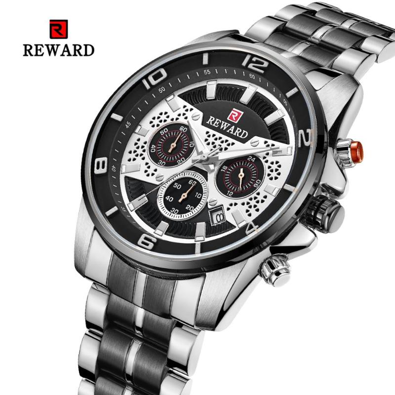

Wristwatches REWARD Military Sport Fashion Men Watch Top Quality Luxury Quartz Watches Clock Leather Band, Slivery;brown