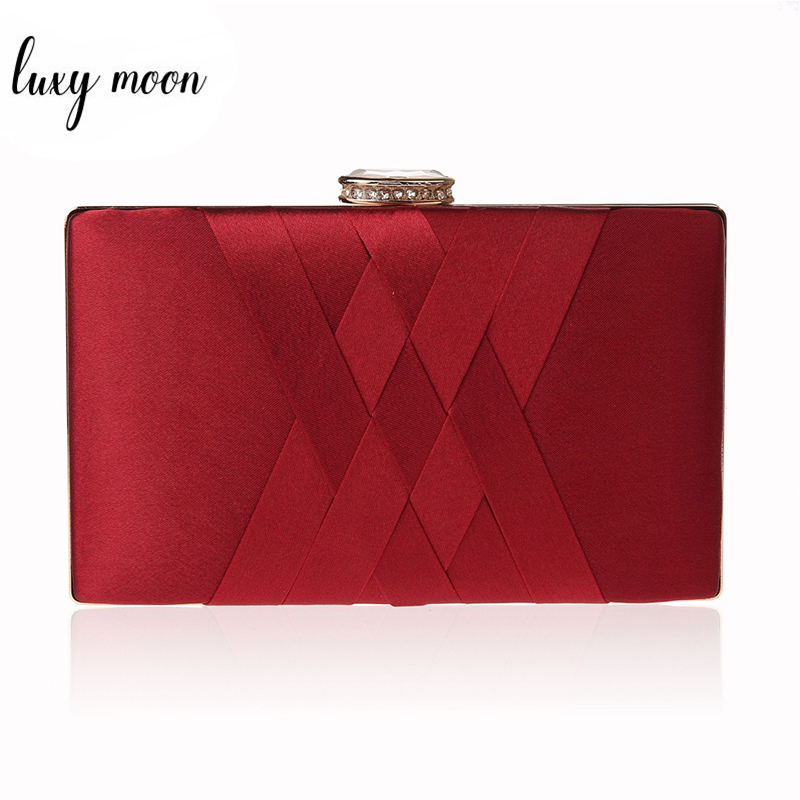 

Women Wedding Clutch Purse and Handbag Elegant Silk Red Evening Bag Chain Handbag Fashion Women Shoulder Bag ZD1101, Wine